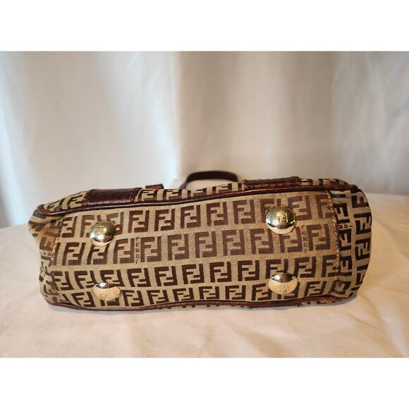 Fendi Western Zucchino Tote Shoulder Bag Brown Canvas and Leather Trim Vintage - Picture 4 of 15